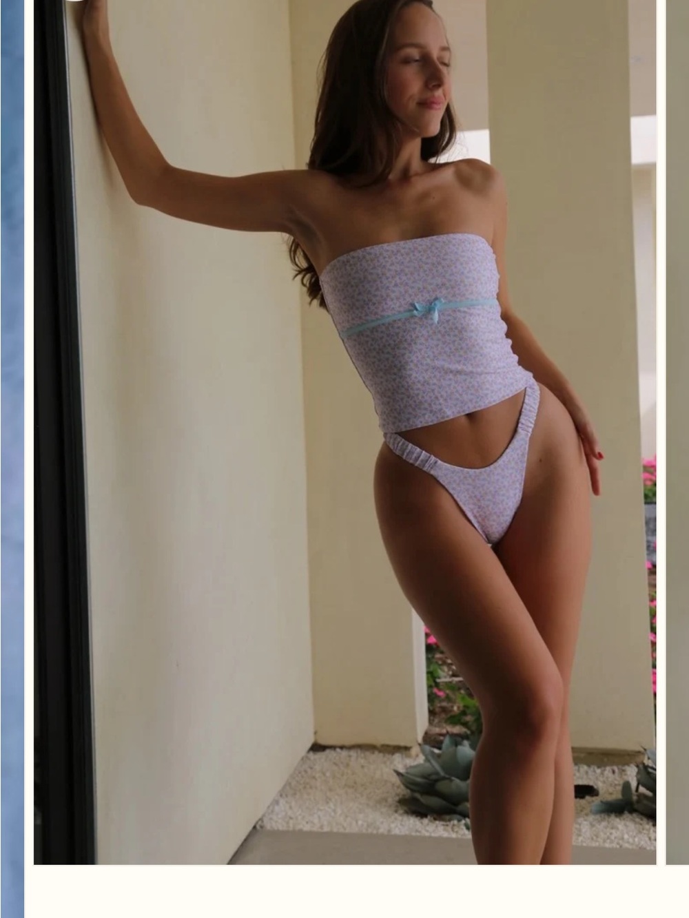Strawberry Milk Mob Lilac Floral Bandeau Top & High-Cut Bikini Bottom